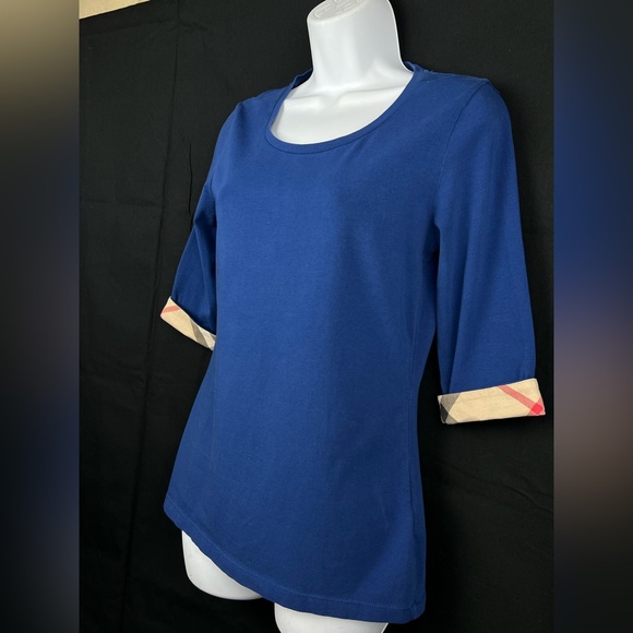 Burberry Royal Blue top with plaid details on sleeves - Picture 2 of 10